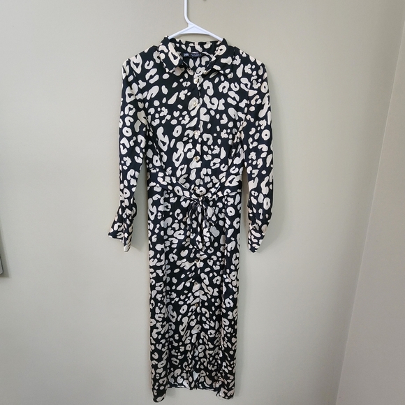 Zara Leopard Print Satin Belted Shirt Dress Size S Animal Print Longsleeve. - Picture 2 of 12